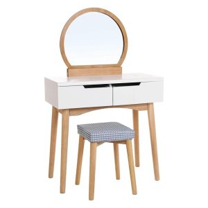 Masuta dressing cu taburet Songmics, MDF, 91x55x35 cm, natur/alb - SONGMICS, Maro