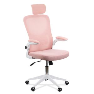 Scaun de birou ergonomic cu spatar inalt, suport lombar si cotiere rabatabile OFF 336 roz
