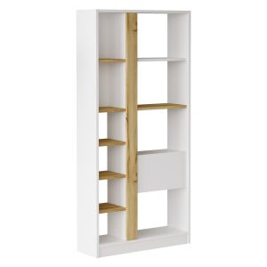 Bibliotecă albă/cu aspect de lemn de stejar 76x160 cm Martina – Kalune Design